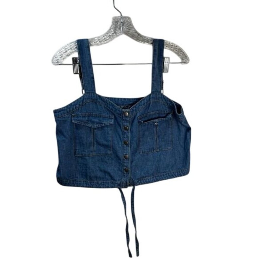 NEW We The Free Cropped Button‎ Detail Denim Top in Blue Small